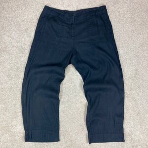 Ann Taylor Loft Crop Linen Pants Womens 12 Black High Rise Straight Leg Coastal